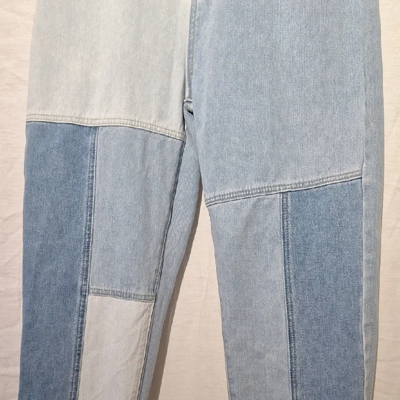 SHEIN Three-Tone Patchwork Light,  Medium, Dark Blue Jeans, High Rise, Wide Leg, - Picture 4 of 13